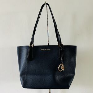 MICHAEL KORS Kimberly Navy Black Leather Small Bonded Tote Bag